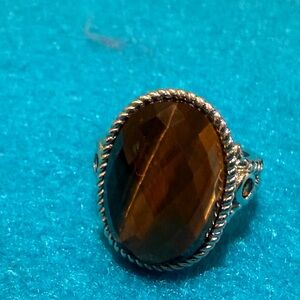 925 China Large Tiger Eye Cocktail Ring